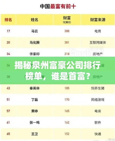 揭秘泉州富豪公司排行榜单,谁是首富?